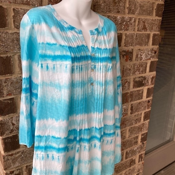 J Jill Tie Dye Pullover Top Pleated Front EUC Size Large - Picture 2 of 12